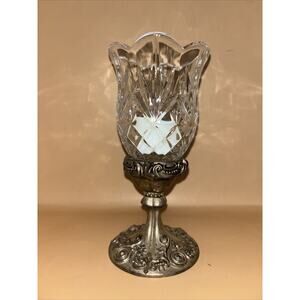 Vintage Godinger Cut Glass Silver Plated Candle Holder